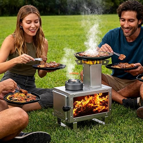 Miniatura 3 de Estufa de camping para tiendas de campaña calientes, estufa de leña de acero inoxidable 304 con tubos de chimenea de pared inoxidable para tiendas