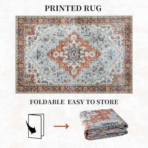 Miniatura 4 de RUGSREAL Alfombras lavables de 8 x 10 pies, alfombra grande de estilo bohemio, oriental envejecida, alfombra bohemia antideslizante para comedor,