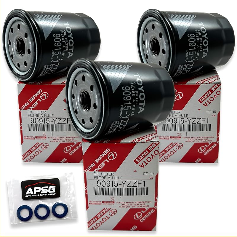 Genuine 90915-YZZF1 Oil Filter with APSG Drain Plug Crush Washer | 3 PACK | Compatible with Toyota/Lexus/Scion | OEM