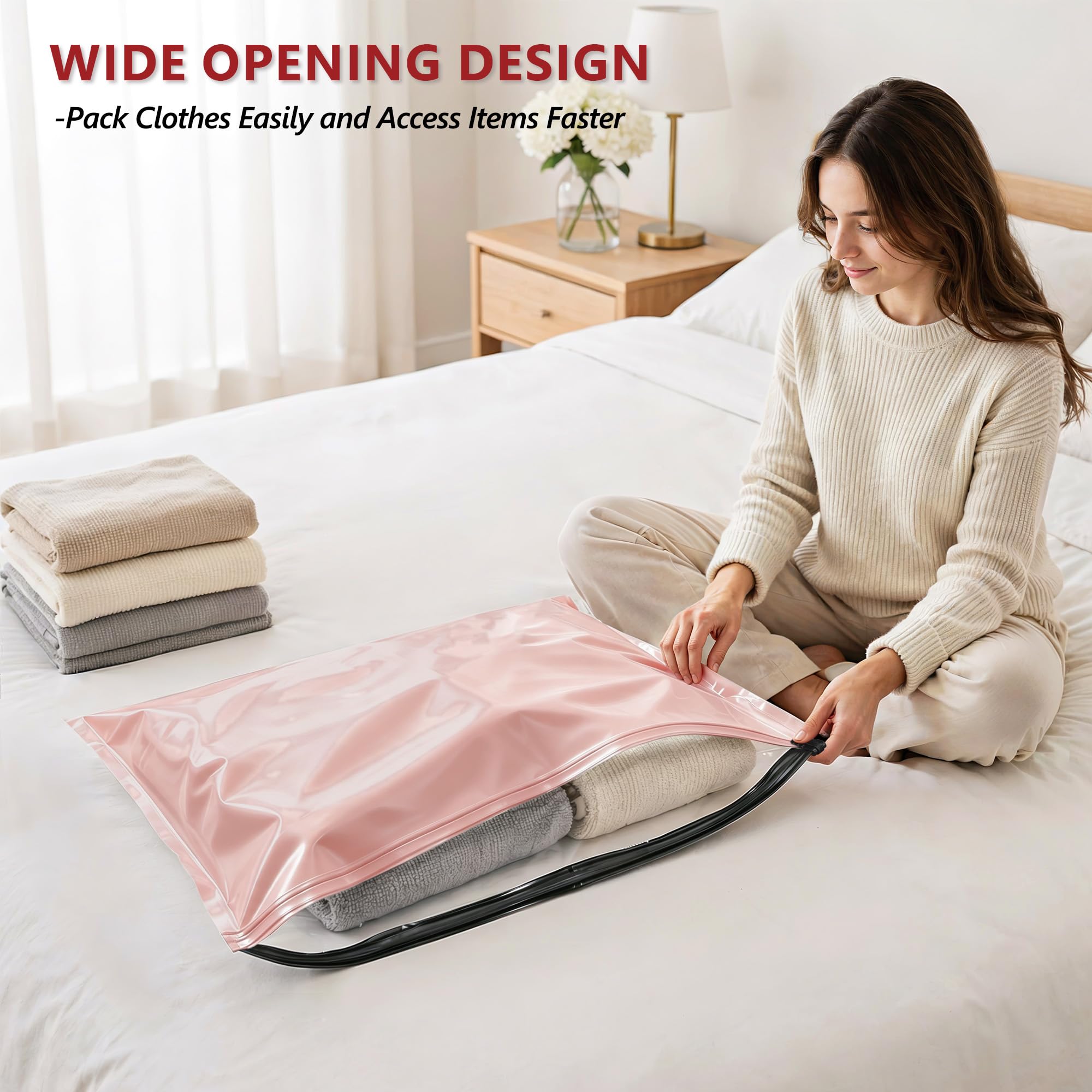 Travel Vacuum Bags for Clothing with Cordless Pump 18 Combo, Pink view 6