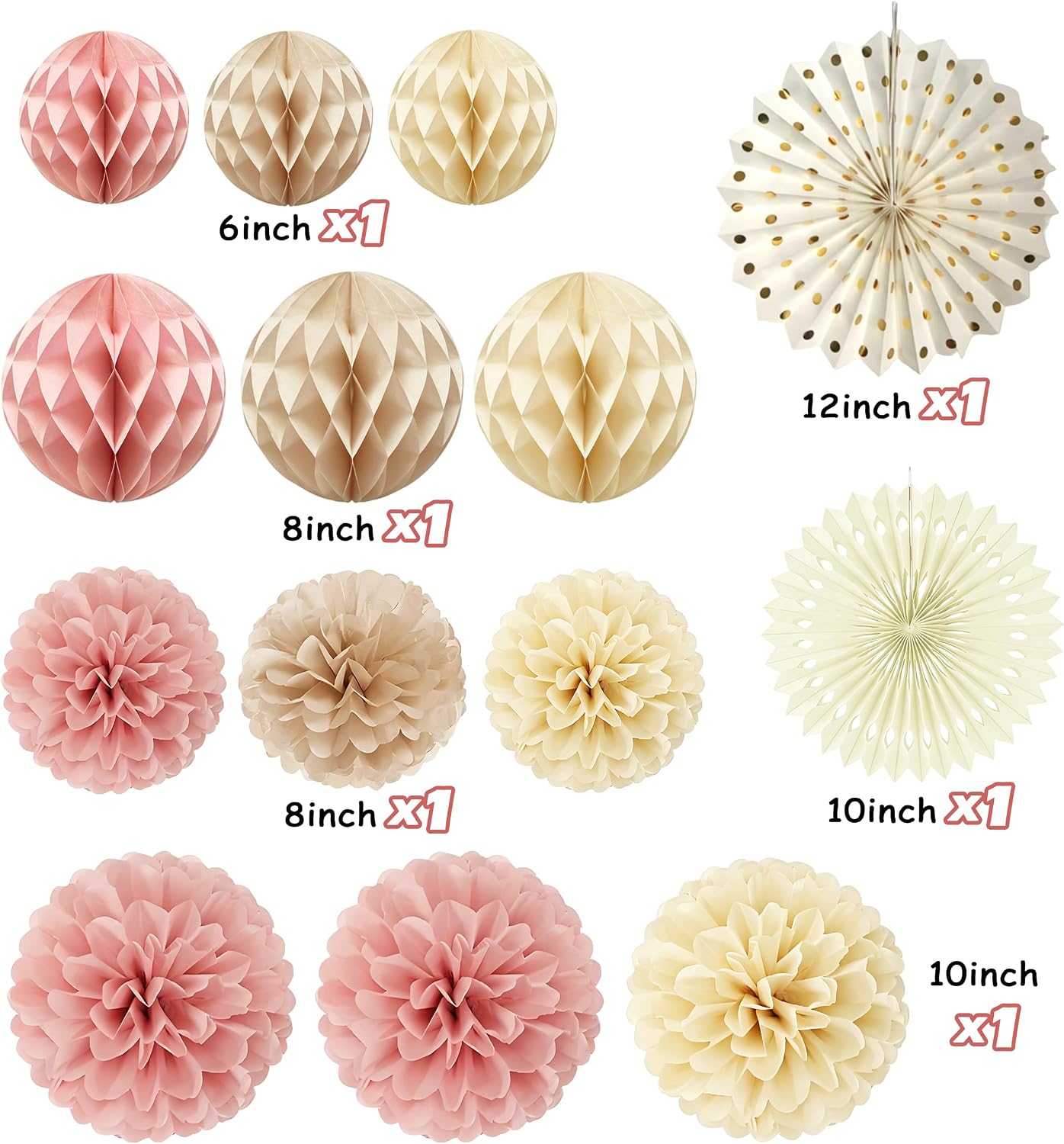Blush Pink Birthday Party Decorations - 24pcs Women Girls Happy Birthday Banner with Star Streamers, Champagne Beige Tissue Pom Poms Decor, Boho Flower Fans Honeycomb Balls Supplies HOPULARITY
