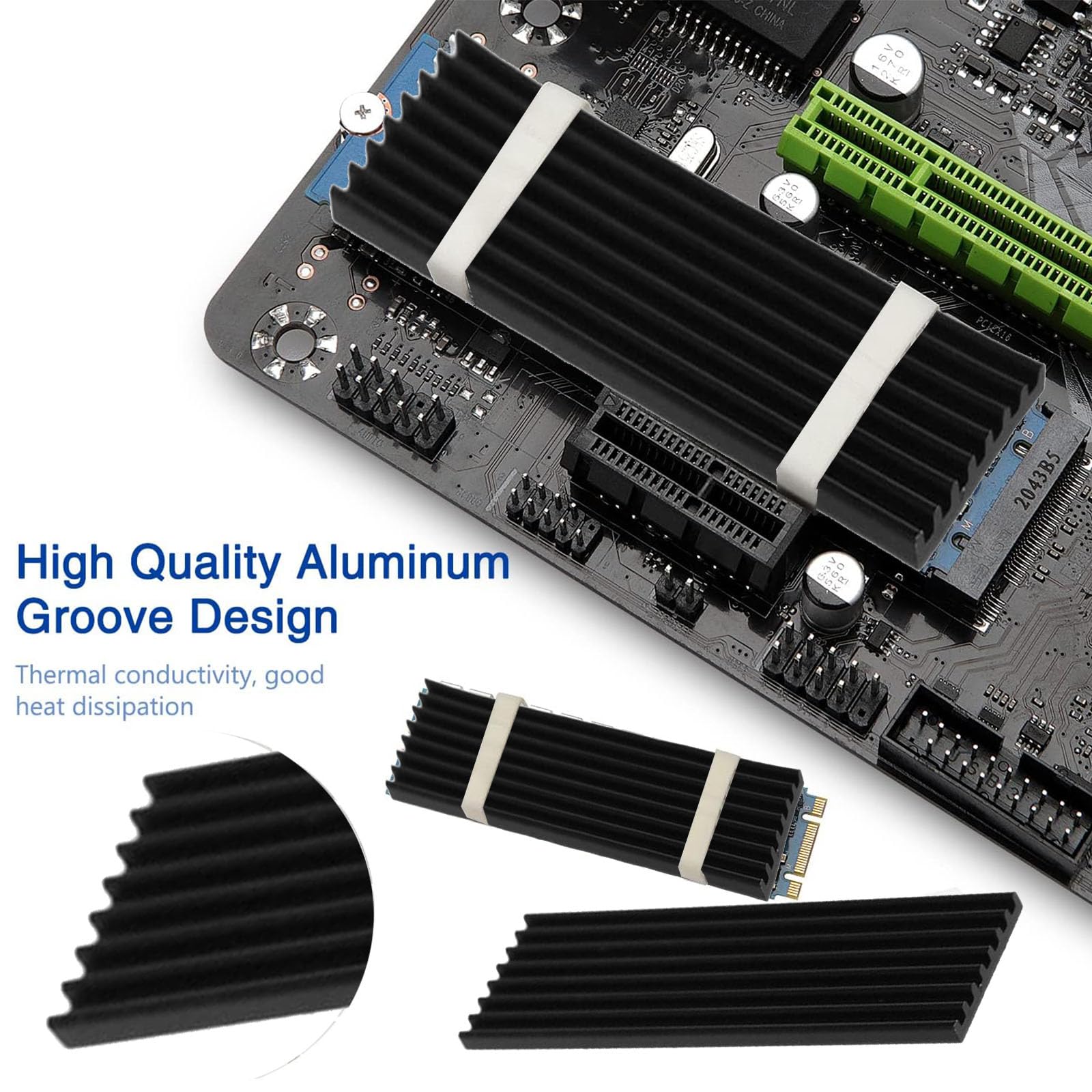 M2 SSD koellichaam, 3-delige set M.2 warmtegeleidingspads, koelset Heatsink, aluminium cooler met siliconen warmtegeleiderpad, halfgeleiderapparaten koeler, Heatsink 2280 PCIE NVME CPU-koeling voor