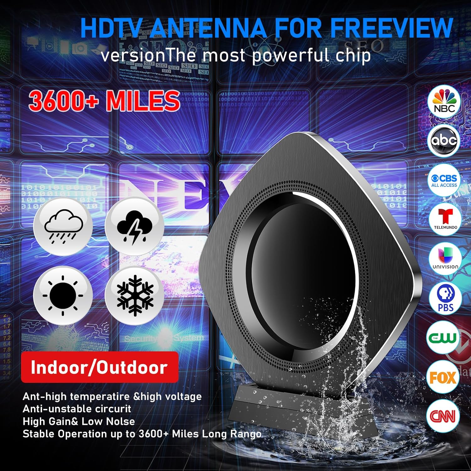 Strongest Indoor TV Antenna Up 3600+ Miles Range, 2026 Best Digital Antenna for Smart TV Outdoor, Amplified HDTV Antenna Local Channels with Amplifier Signal Booster 38ft Cable-Support 8K 4K 1080p