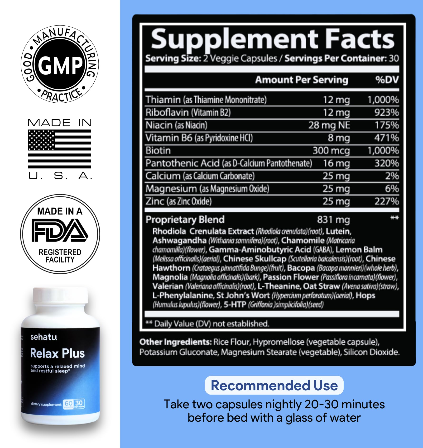 Relax Plus Stress Relief Supplement | with GABA, L-Theanine, Ashwagandha, Valerian Root | Supports A Relaxed Mood and Restful Sleep | 60 Count | 30 Day Supply — Amazon image 4