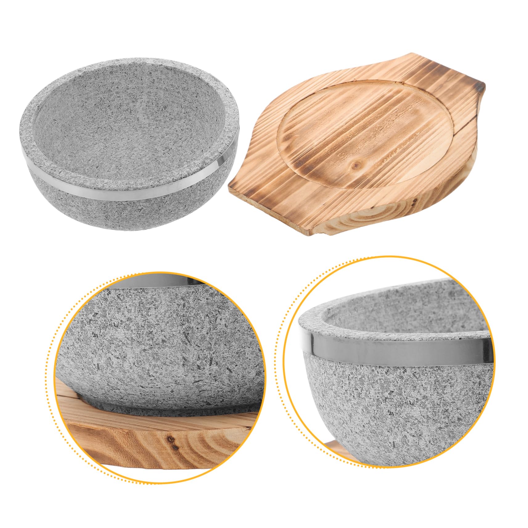 PRETYZOOM Bol Coréen en Pierre Naturelle 7,70 po – Chaleur Retenue Efficacement pour Bibimbap & Soupes Coréennes – avec Plateau en Bois Carbonisé pour Cuisine Traditionnelle & Restaurants