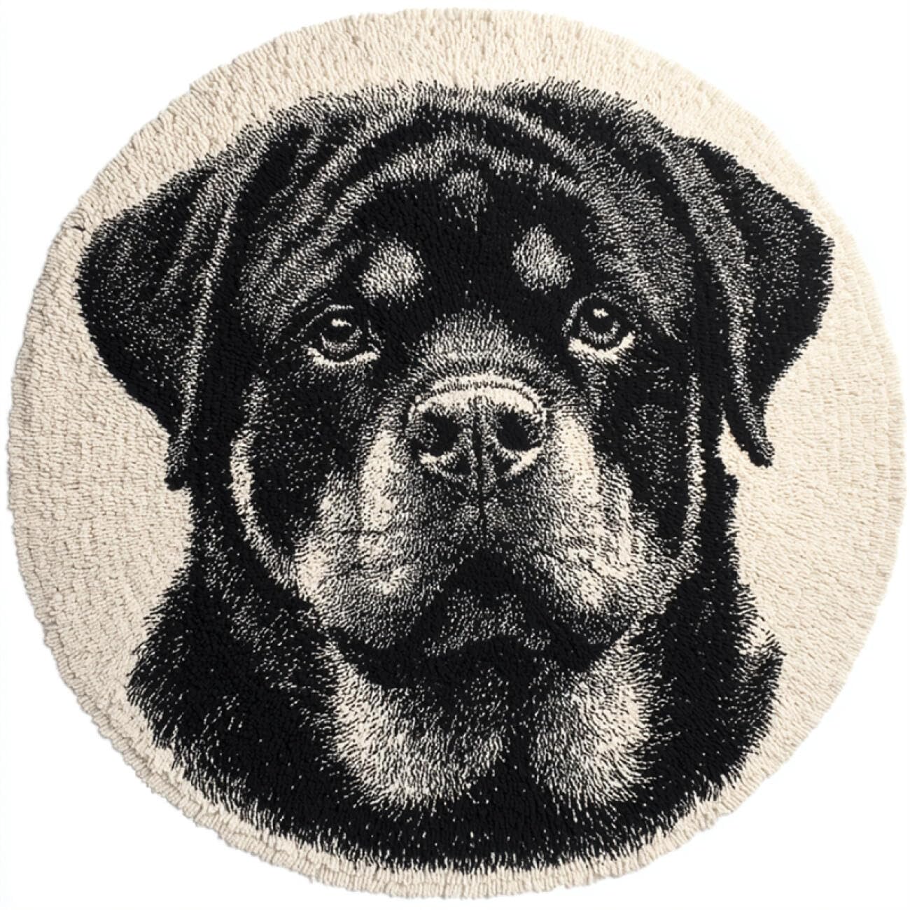 Kitquiver Dog Animal Tapestry Kits for Adults Black and White Rottweiler DIY Crochet Kits Needlework Crafts for Home Decor，Latch Hook Kits for Beginners Adults 50x50cm