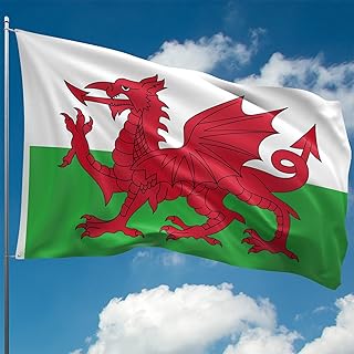Welsh Flag – Wales Flag - Cymru Welsh Dragon Flag - Double Seam - 2 brass eyelets, large 5ft x 3ft