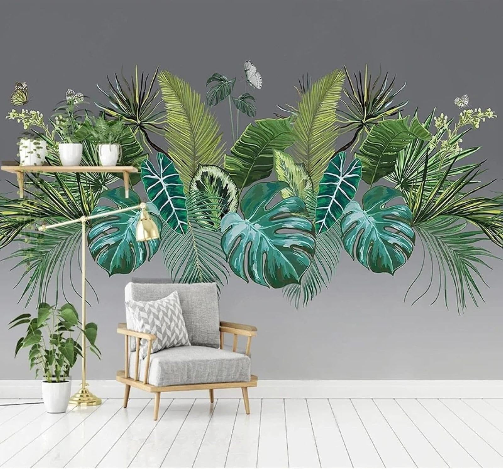 XLMING Fresh Three Dimensional Green Plants Butterflies 3D Wallpaper Luxury Home Dining Decor Paste Sofa Living Room The Wall for Bedroom Mural-350cm×256cm