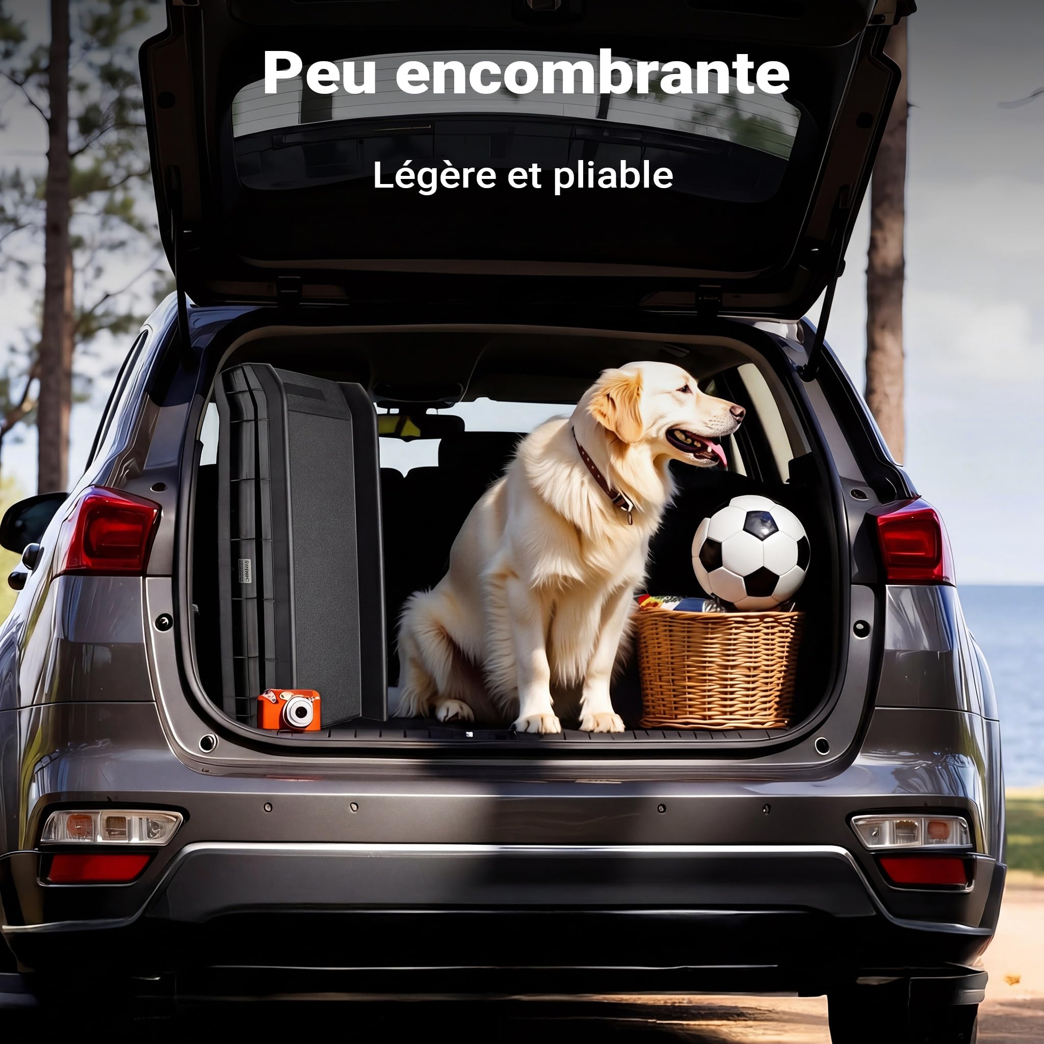 Wiltec Rampe pour Chien 155 x 40 cm, 90 kg, Pliable, Surface antidérapante à Picots, Rampe antidérapante pour Chiens, Aide à l'accès Pliable en PP pour Voiture, SUV et Pick-up