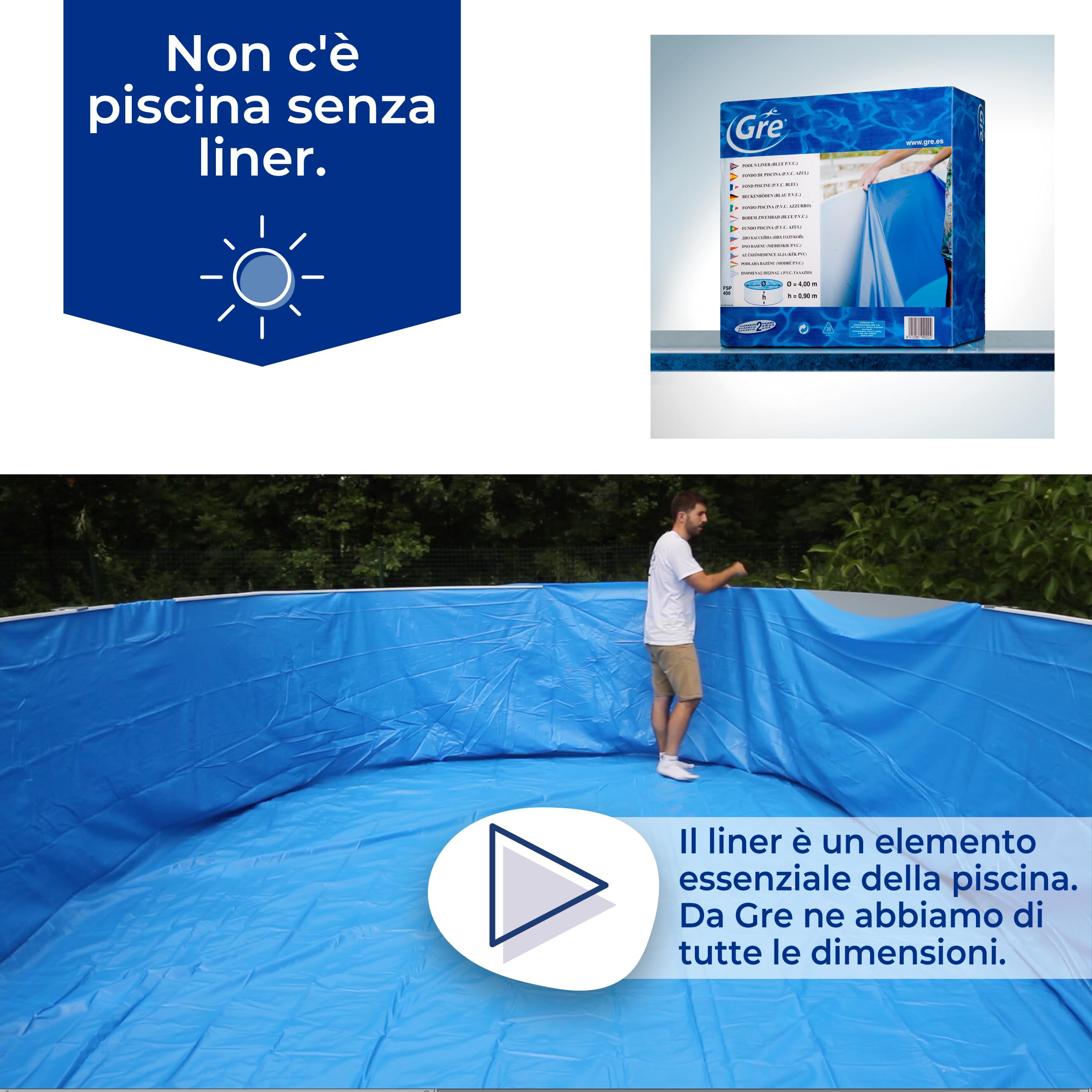 Gre Liner PVC Impermeabile Piscina Rotonda 550x132 cm Blu Aggancio