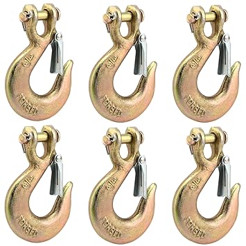 MANCHAP 6 Pack 3/8 Inch Safety Hook, G70 Clevis Grab Hook, Clevis Slip Hook with Latch Forged Steel Clevis Safety Hook Tow Chain Hook for Rigging, Trailer, Truck, WLL 5,400lbs