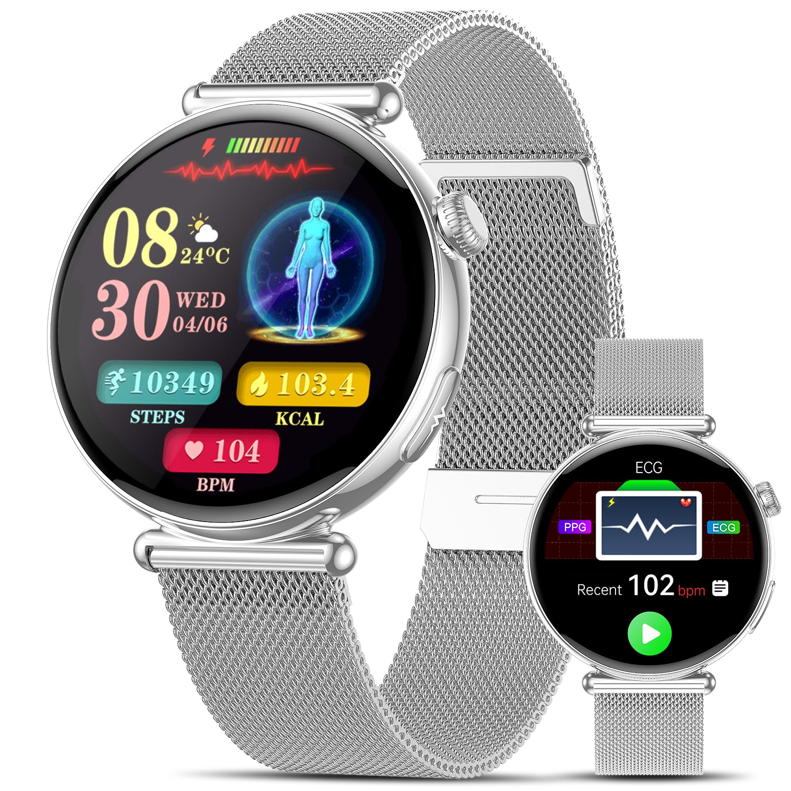 Marsyu AI-GPT Smartwatch in silver with a mesh band