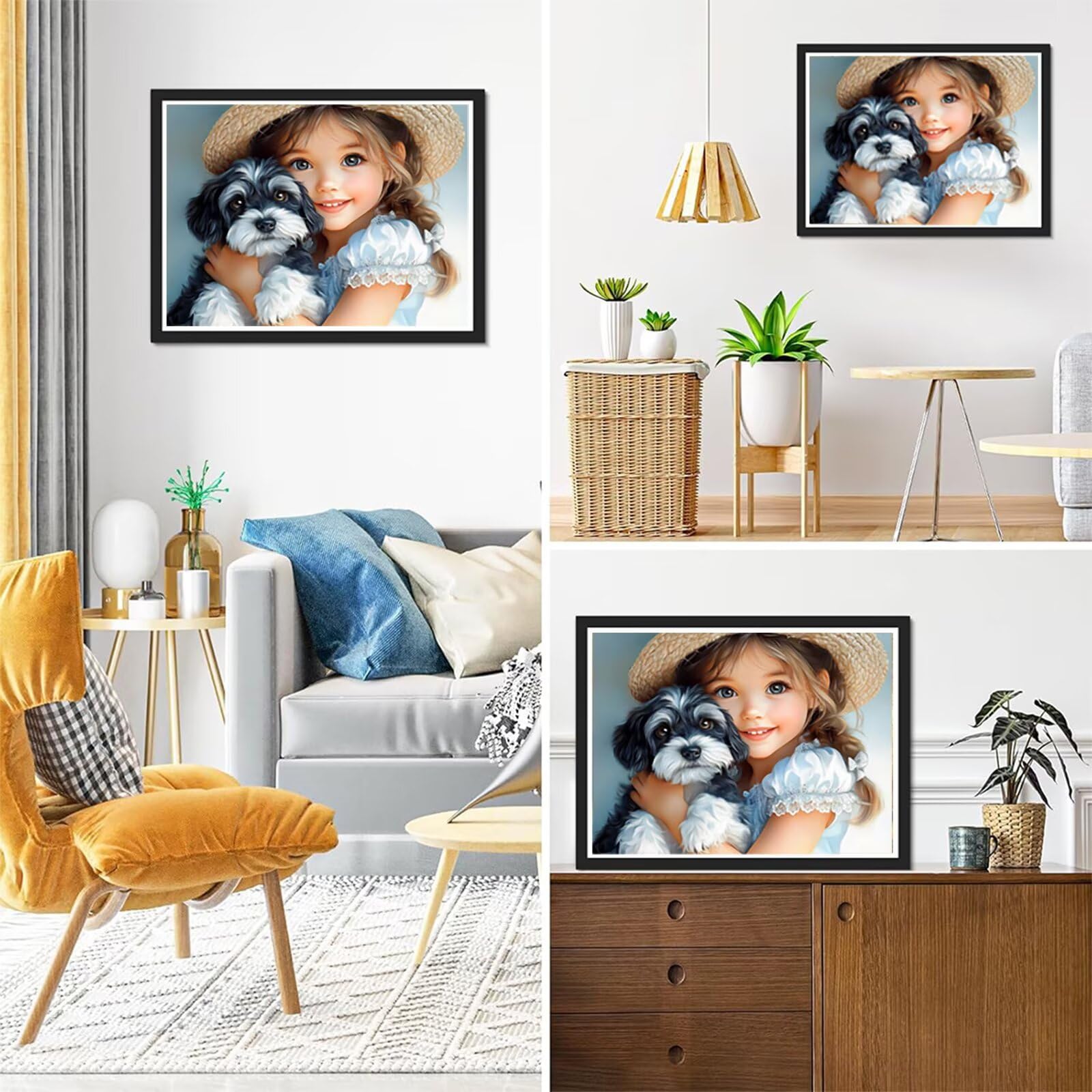 Mädchen Diamond Painting Groß XXL 70x90cm für Bastelset Kinder ab 6 Jahre, 5D Diamond Painting Hund, DIY Full Diamant Bilder Erwachsene, Daiments Stickerei für Zuhause Festival Deko Geschenke C4-227