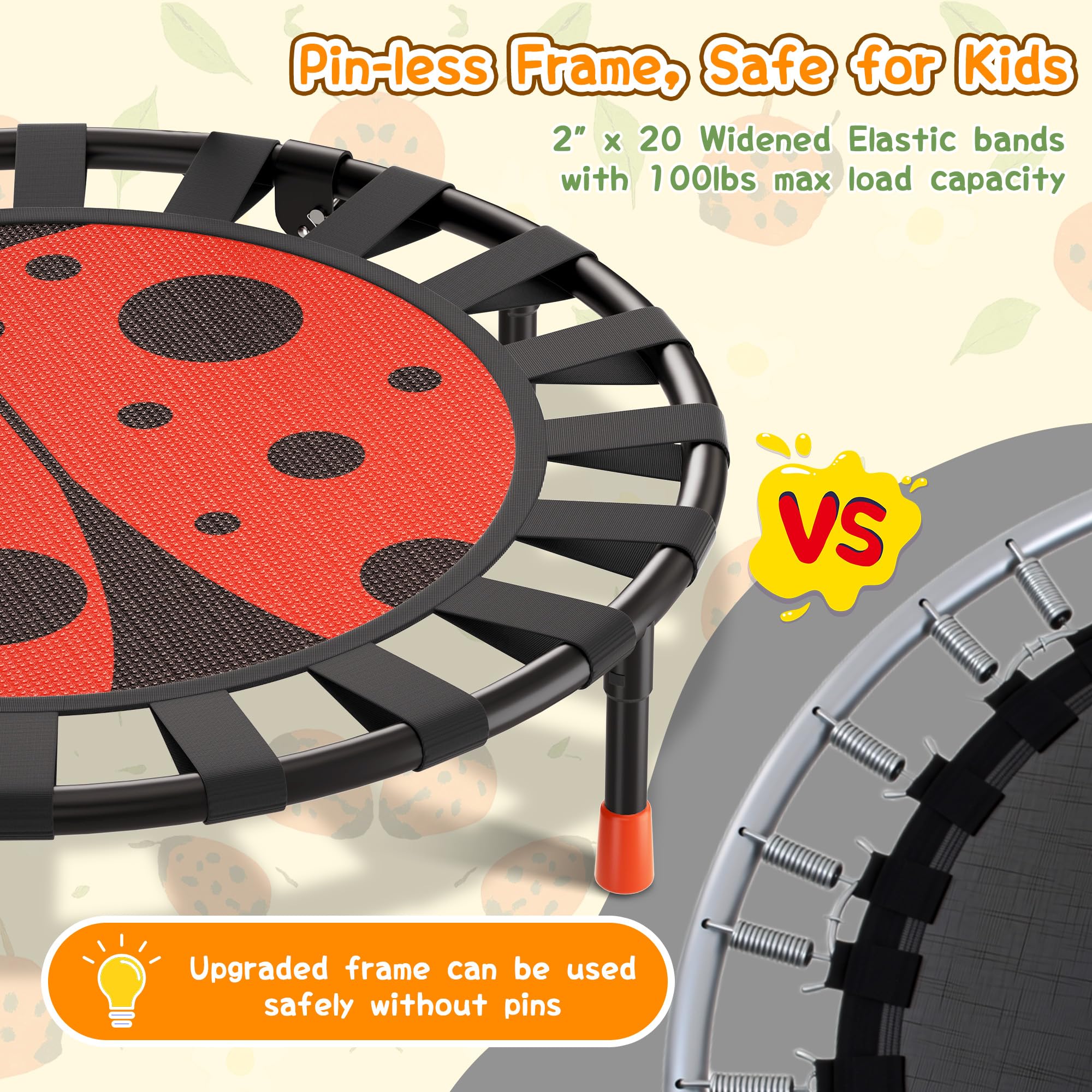 JOY SPOT! Trampolin Kinder Indoor Outdoor, Ø91cm Mini Trampolin mit Verstellbarer Haltegriff, Faltbares Kindertrampolin bis 45 kg, Fitness Rebounder mit Sicherheitspolster für Kleinkind 3-12