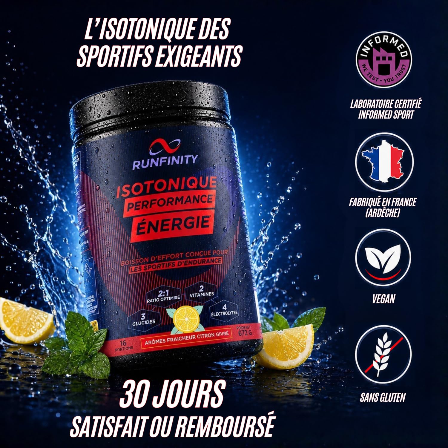 Pack Nutrition Endurance - Preworkout + Boisson Isotonique Runfinity | Booster d’Énergie Longue Durée : 4h d'Efficacité – Boisson d’effort Citron Givré – Optimisée Endurance – Made in France