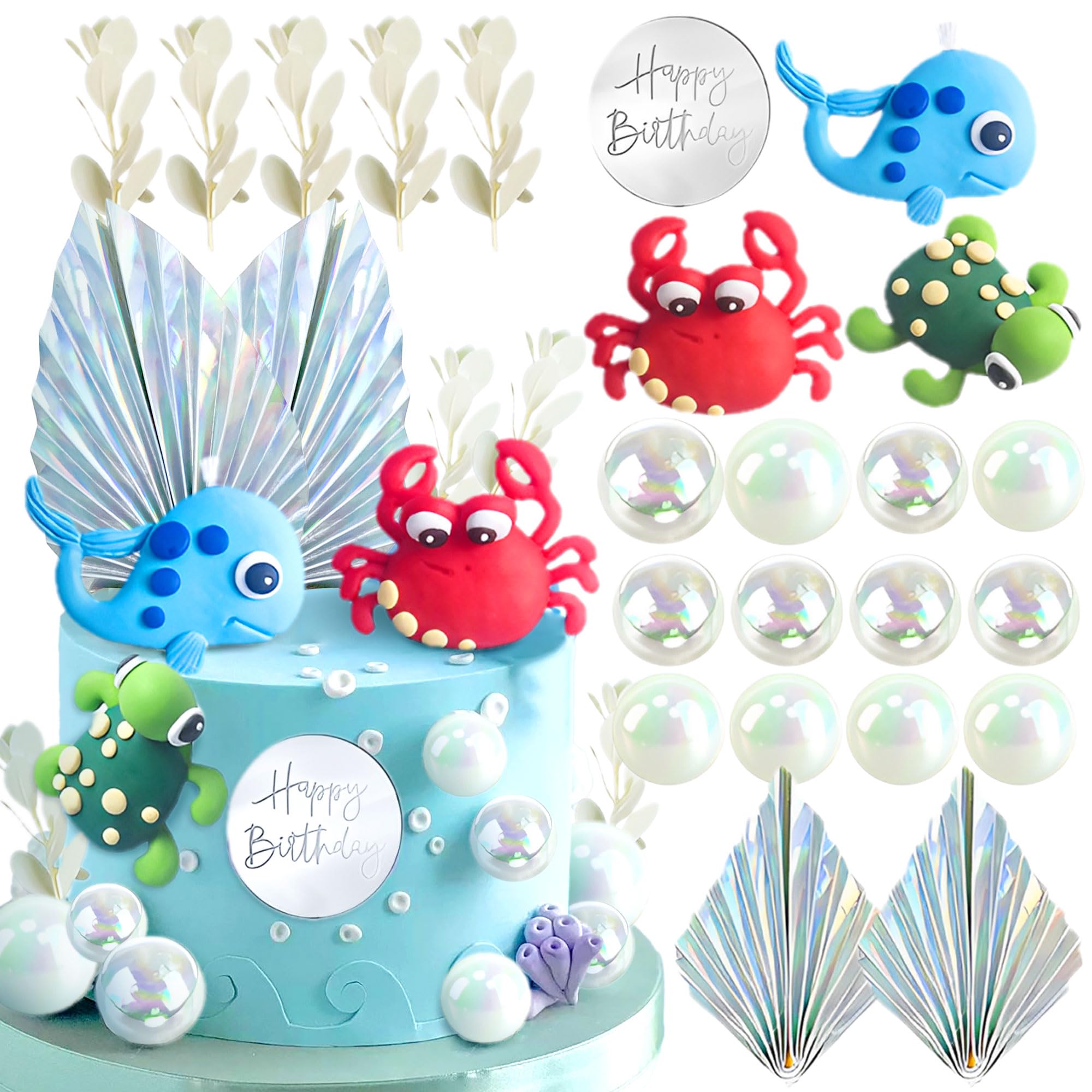Under the Sea Ocean Animals Birthday Cake Decorations Sea Ocean Party Favor Supplies for Sea Ocean Theme Baby Shower Birthday Party