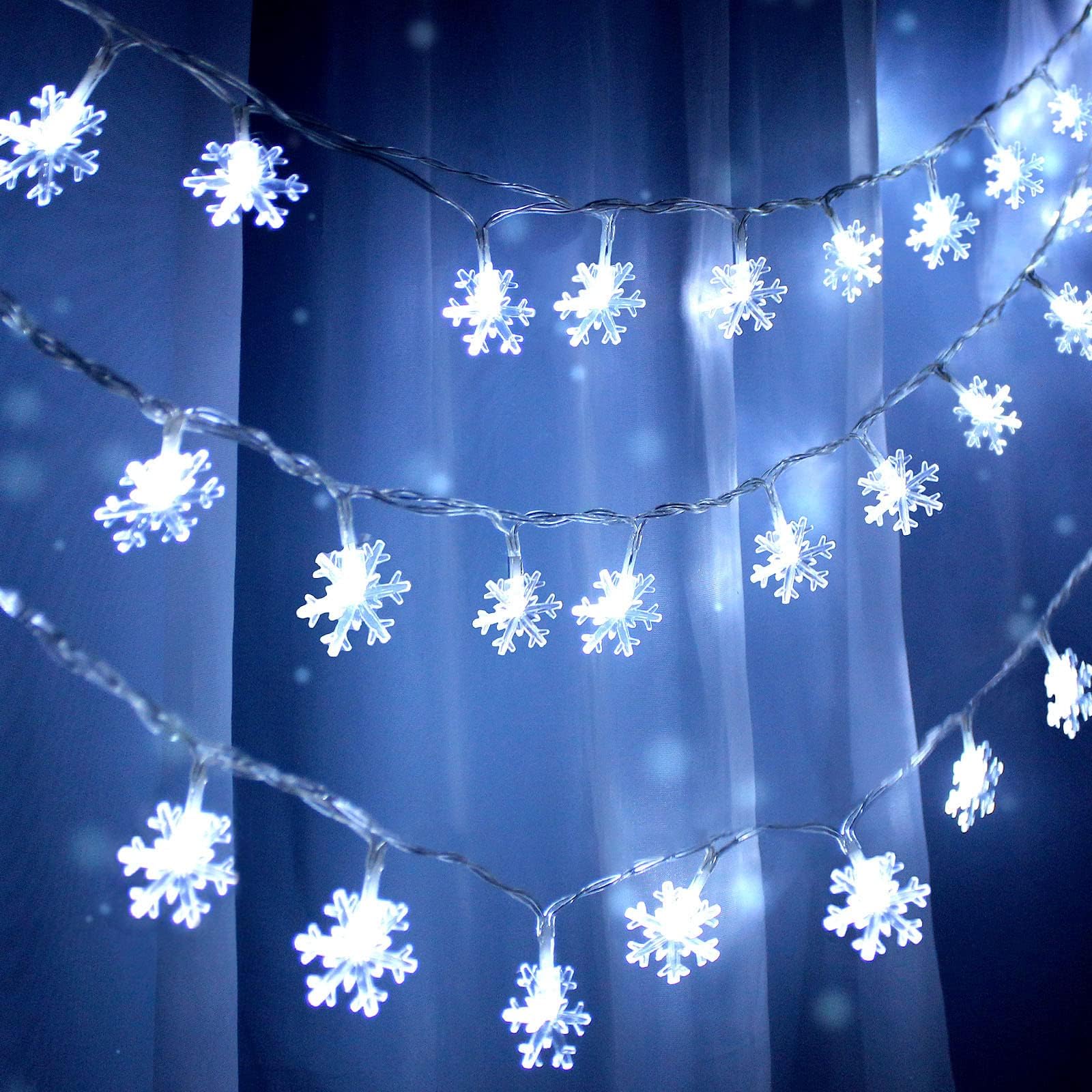 Hidreas 40 Led Christmas Snowflake String Lights for Xmas Trees Decorations Garden Patio Bedroom Party Decor Indoor Outdoor Lighting