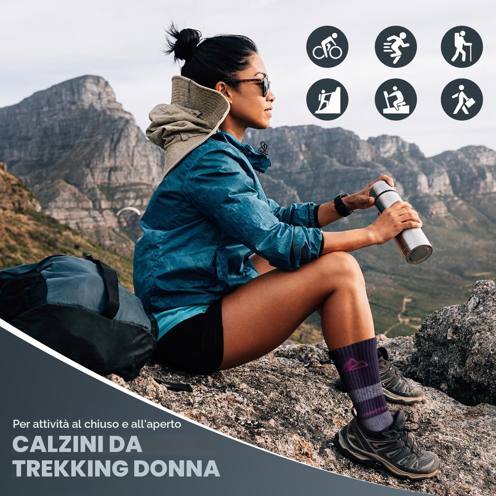 Calzini Trekking Donna 39-42 35-38, 3 Paia Calzini Sportivi in Cotone Anti-Vesciche Anti-Sudore Traspiranti, Calze Spugna per Running, Tennis e Trekking