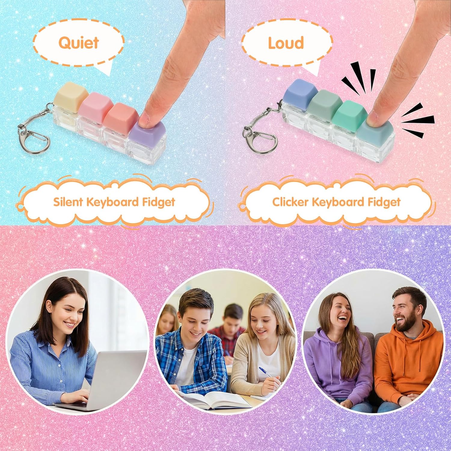 2Pcs Keyboard Fidget Toy, Quiet & Loud Fidget Keyboard Toys Clicker Green Cute Fidgets Keychain Decoration for Adults Relief Stress Anxiety Office Work