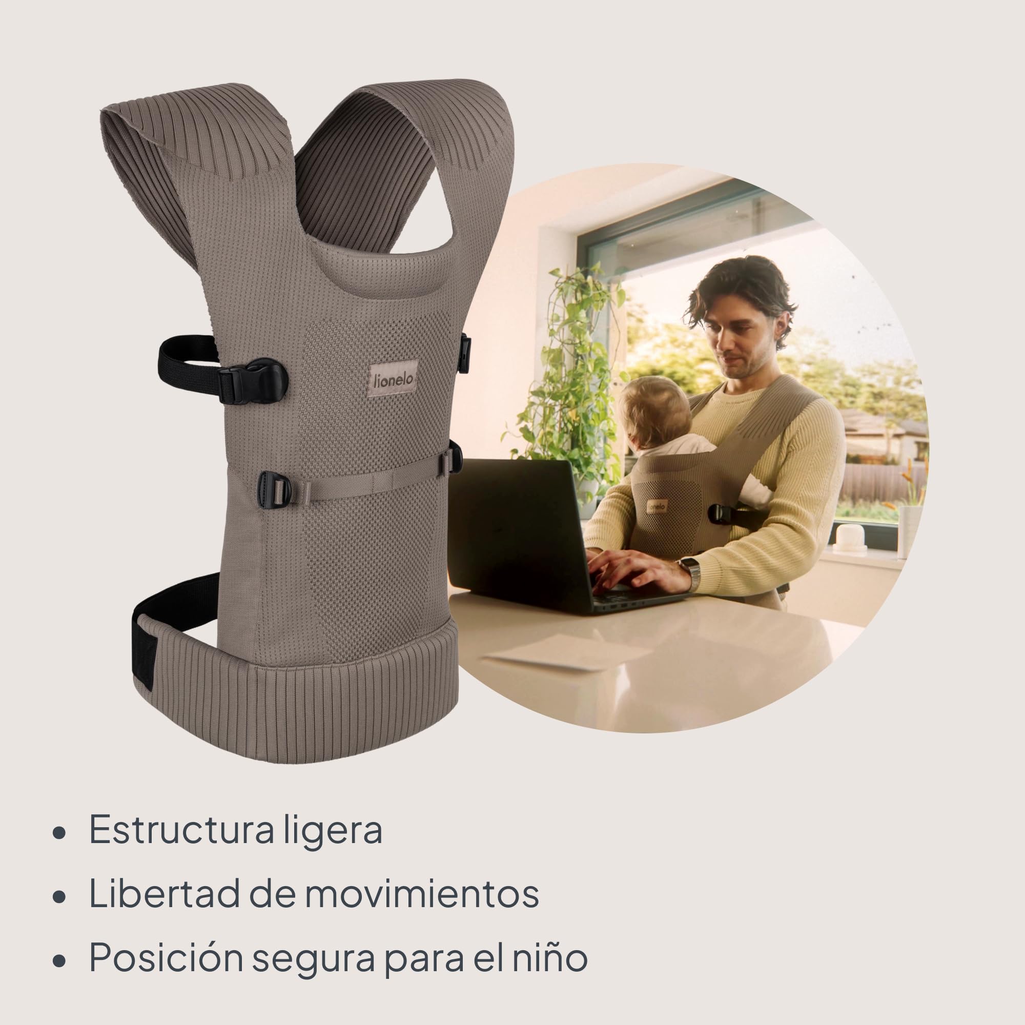 Lionelo Mabel Canguro Para Bebe Ergonómico, Transpirable y Ligero, Dos Posiciones de Porteo Hacia Dentro y Hacia Fuera, Tejido Suave e Innovador, Portabebés Desde 4 Meses Hasta 15 Kg, Ventilación