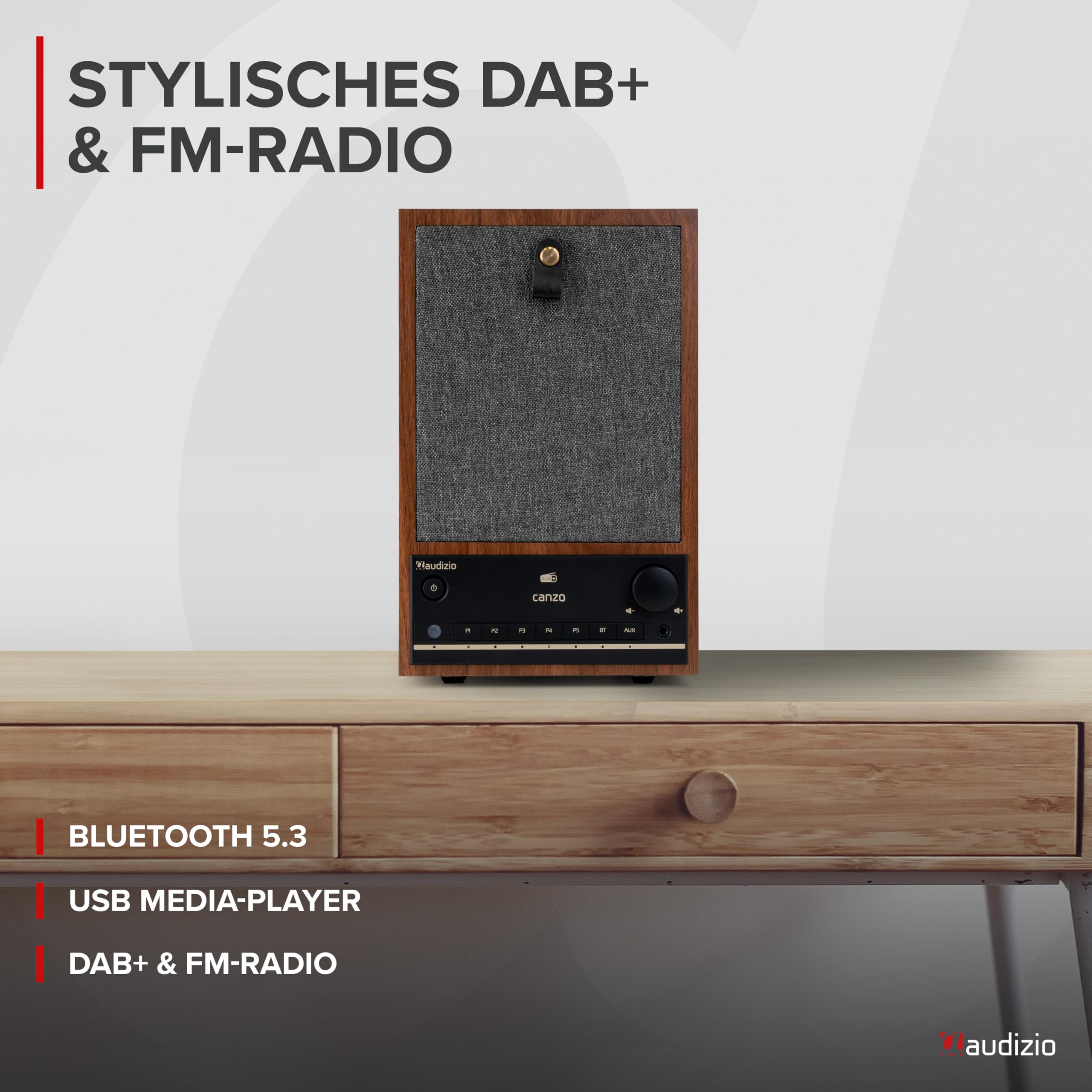 Audizio Canzo - DAB Radio, Internetradio mit WLAN & Bluetooth 5.3, Digitalradio, Radio mit Fernbedienung, Küchenradio mit LAN-Anschluss, AUX & Line-Out, ideal für Küche, Wohn-& Schlafzimmer - Walnuss