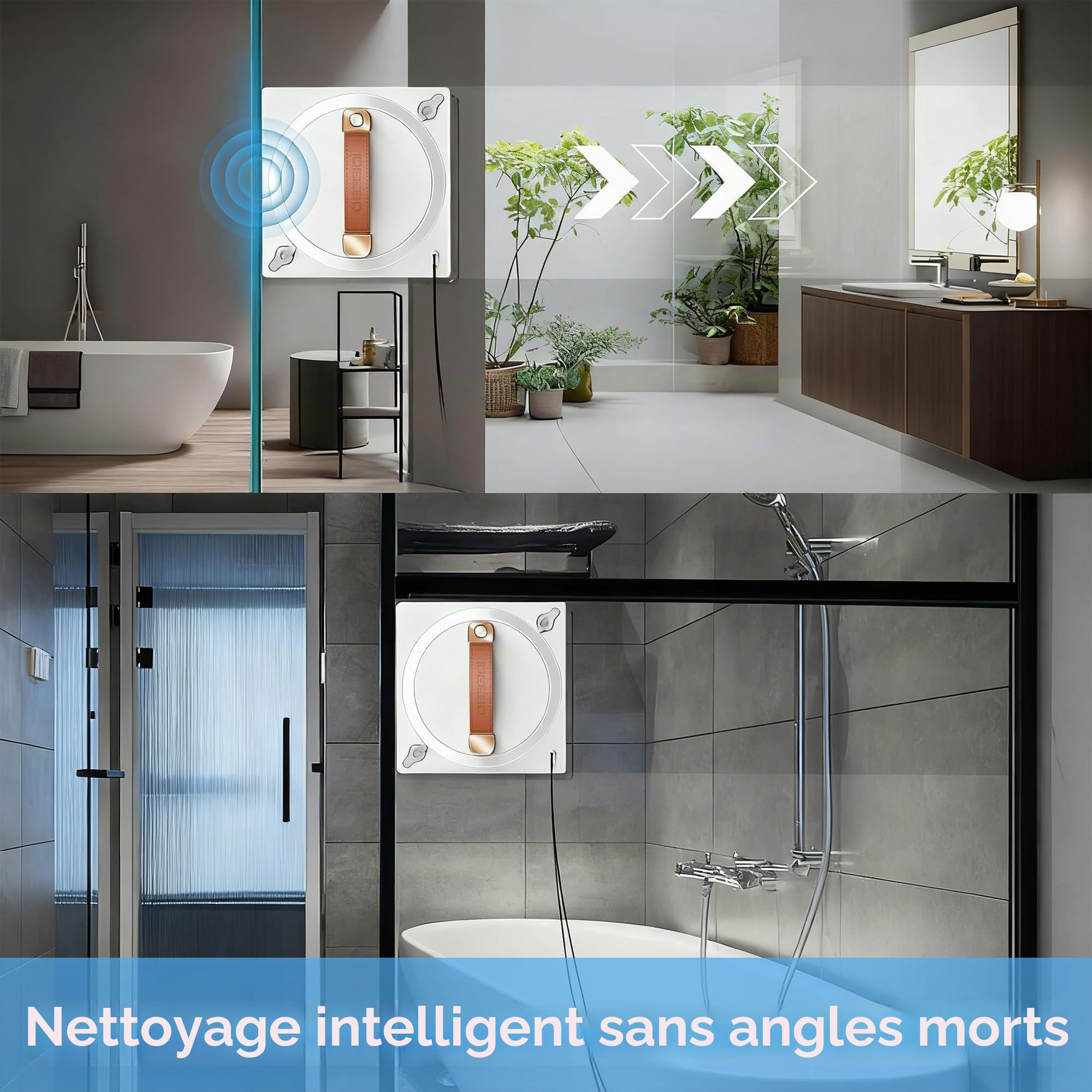 G500 Robot lave-vitres, robot lave-vitres 5000Pa avec système de pulvérisation double, protection multiple, planification intelligente du parcours, 3 voies de nettoyage avec réservoir de 100ML