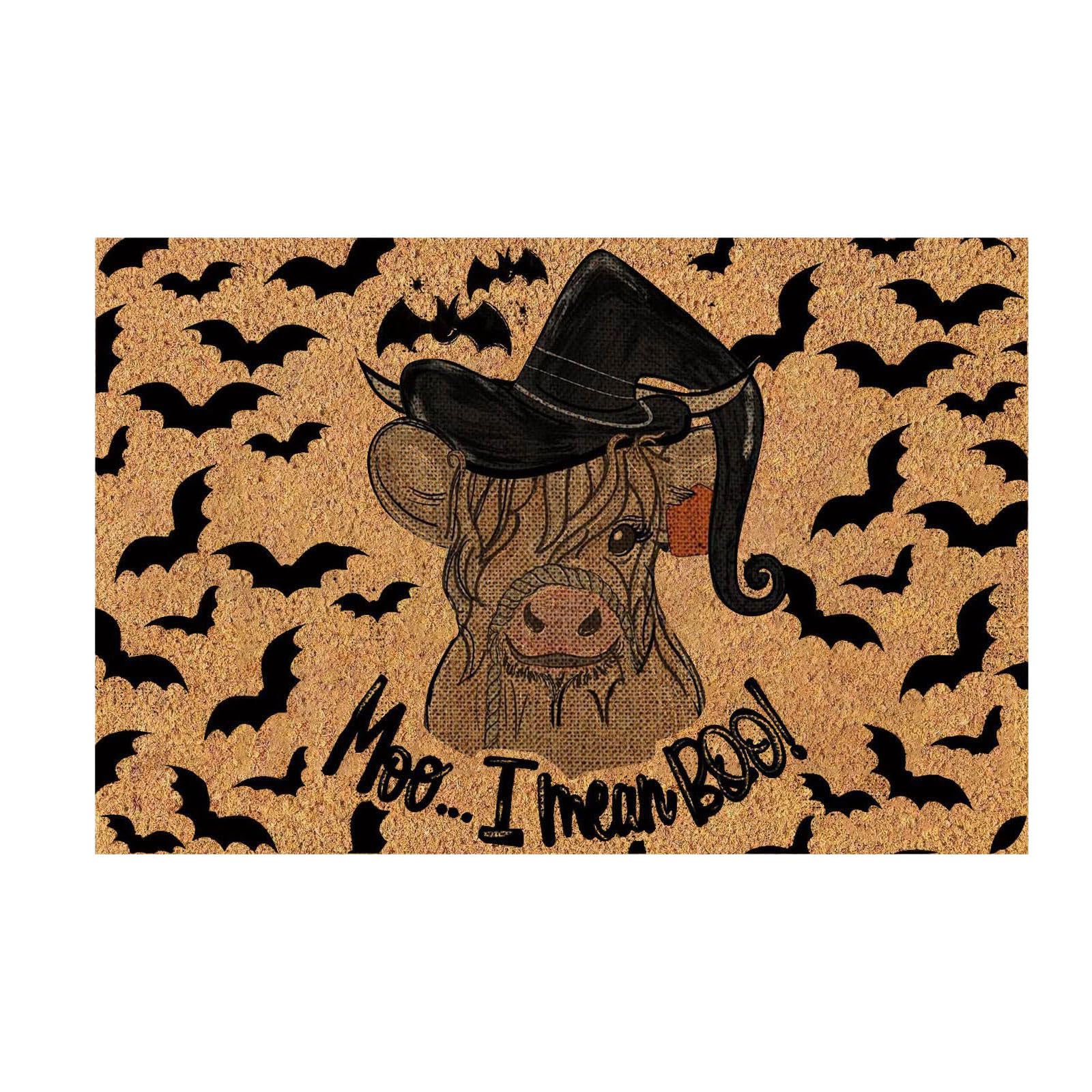 Elnwnnkc Halloween Doormat Cow Bat Door Mat Entrance Rugs Holiday FarmhouseHome AndKitchen Decorations Floor Mats Halloween Home Decorations