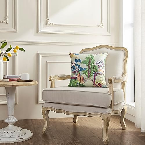 Miniatura 10 de Juego de 2 fundas de almohada Chinoiserie de 20 x 20 pulgadas, fundas de almohada asiáticas azules y verdes, fundas de almohada de lino con hojas de