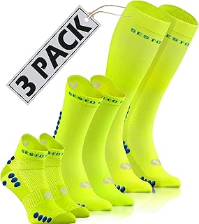 3 Pack MIX Calcetines Deportivos Coloridos Cortos Media Pantorrilla y Largos de Compresión Hasta la Rodilla Unisex Impermeables