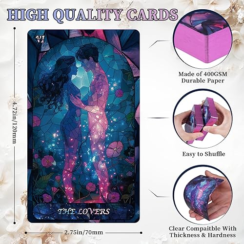 Miniatura 5 de Cartas de tarot de amor con libro guía para principiantes, original y único, tarot rosa, baraja Oracle con bonito borde de lámina dorada,