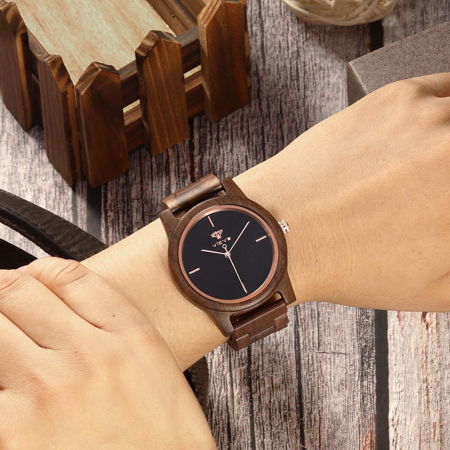 Orologi in legno per uomo e donna, noce naturale/legno di ulivo cronografo al quarzo giapponese, cinturino regolabile, sport militari e tempo libero