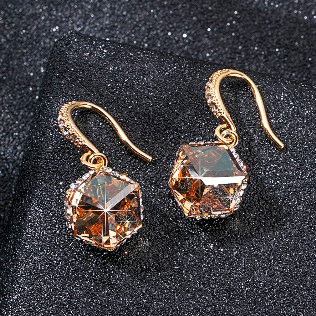 Austrian Crystal Cube Drop Dangle Earrings for Women 14K Gold Plated Hypoallergenic Jewelry - Image 3