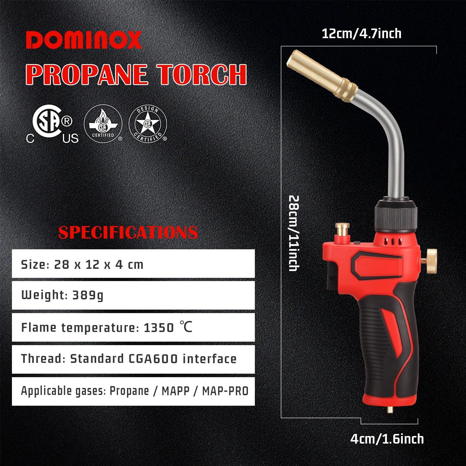 Linterna de propano, potente antorcha de gas, soldadura antorcha de propano para tanque MAP y MAPP, linterna resistente para encendido y barbacoa