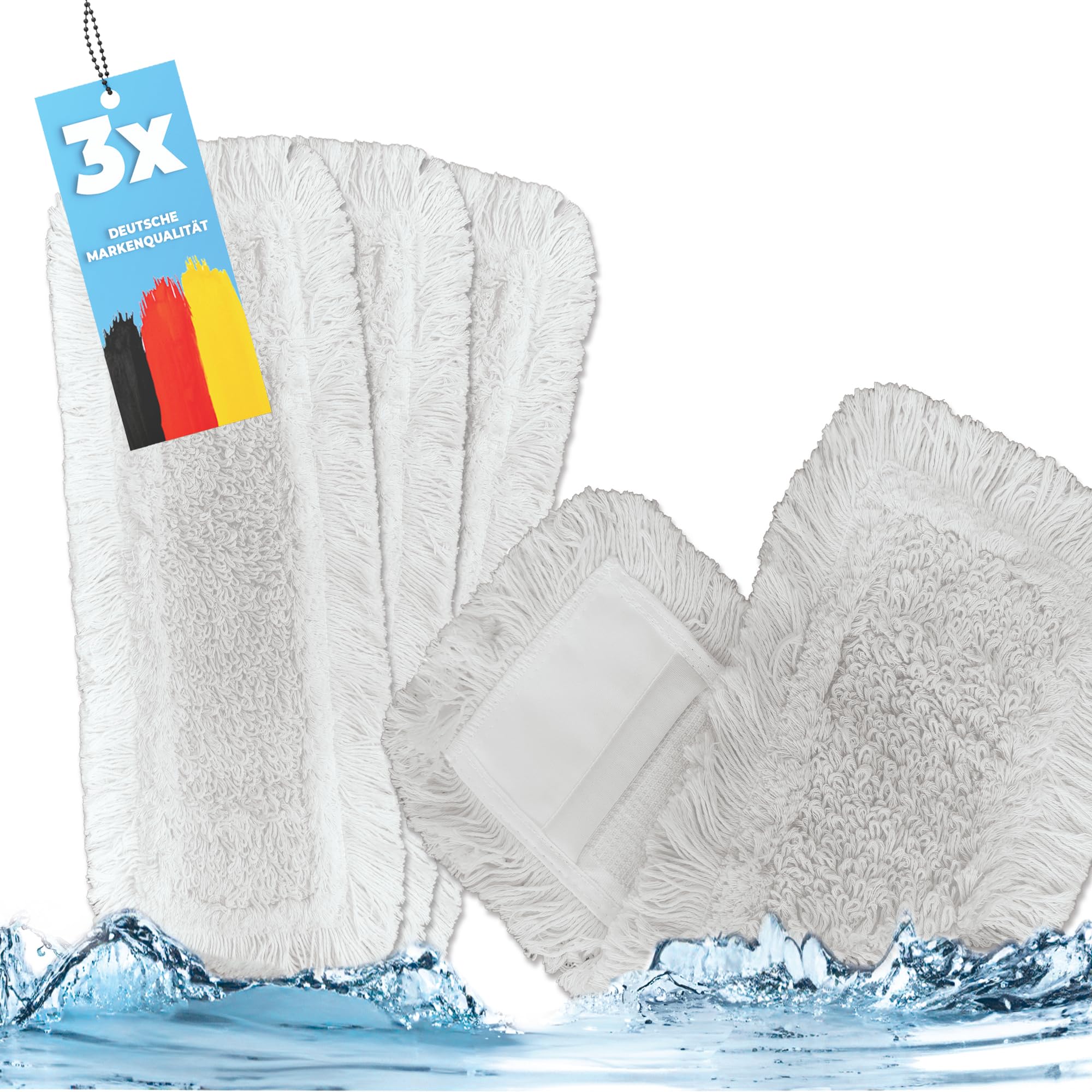 3 x bawełniany mop do składanych uchwytów 40 cm – mop bawełniany do wycierania podłogi i czyszczenia na mokro – uniwersalny środek do czyszczenia podłóg – delikatny dla prawdziwego drewna i