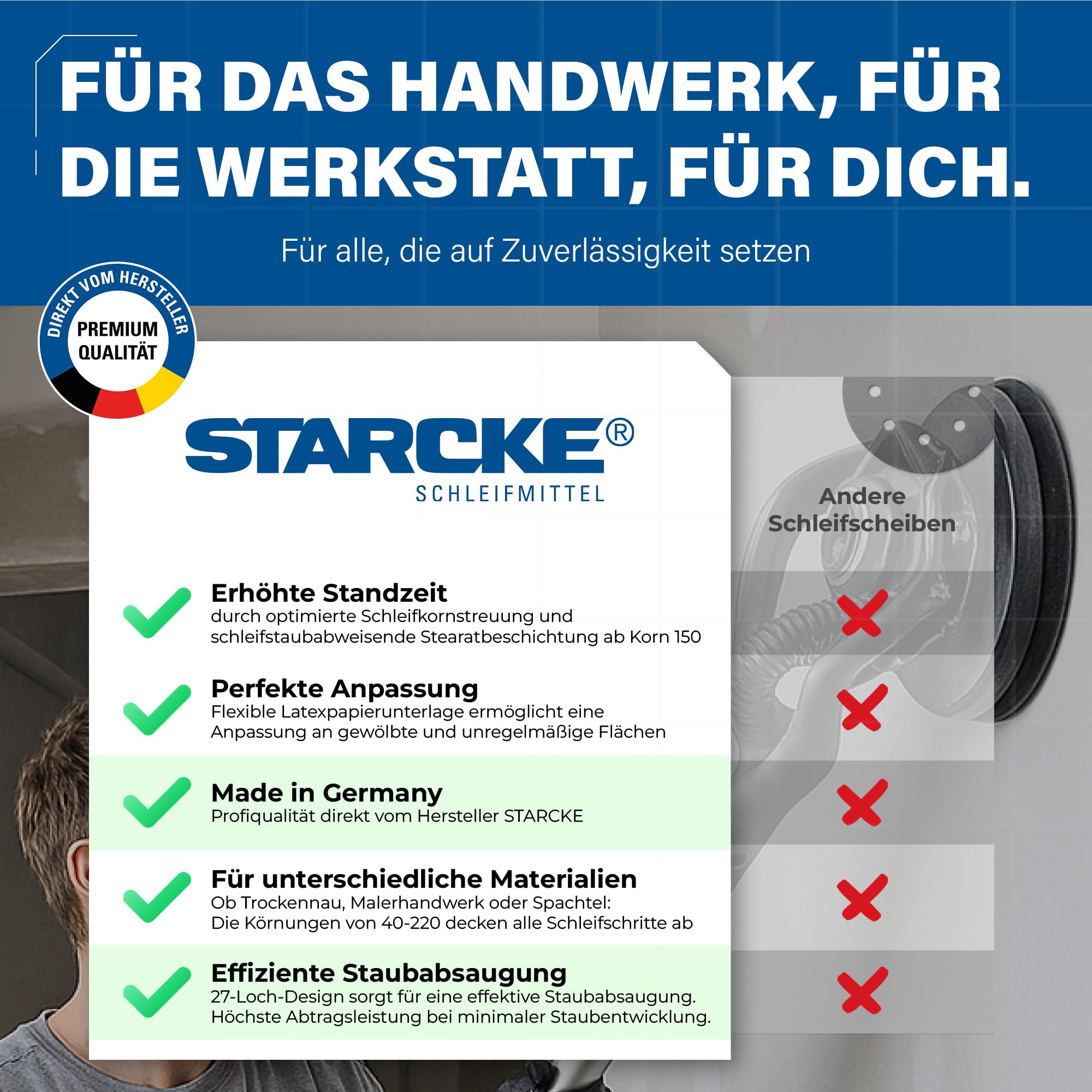 STARCKE® Schleifscheiben 225mm Klett AIR-GIANT - MADE IN GERMANY - [25x] - für 27-Loch Langhalsschleifer, Trockenbauschleifer - Trockenbau, Malerarbeiten, Farbe, Lack, Spachtel (P40, 25x)