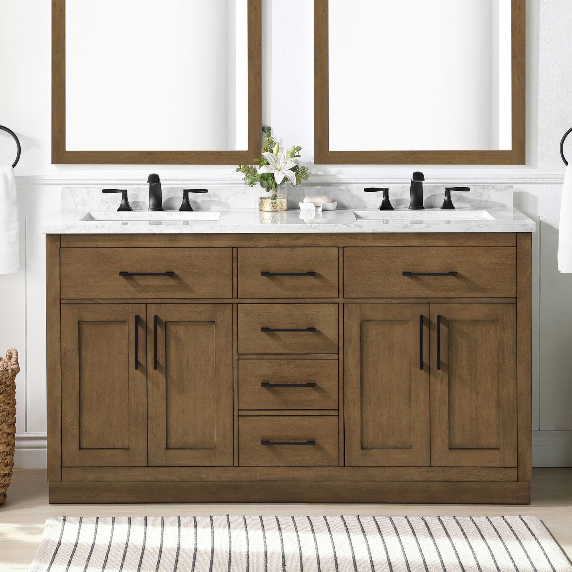 OVE Decors Athea 60" Almond Latte Bathroom Vanity, Matte Black Hardware
