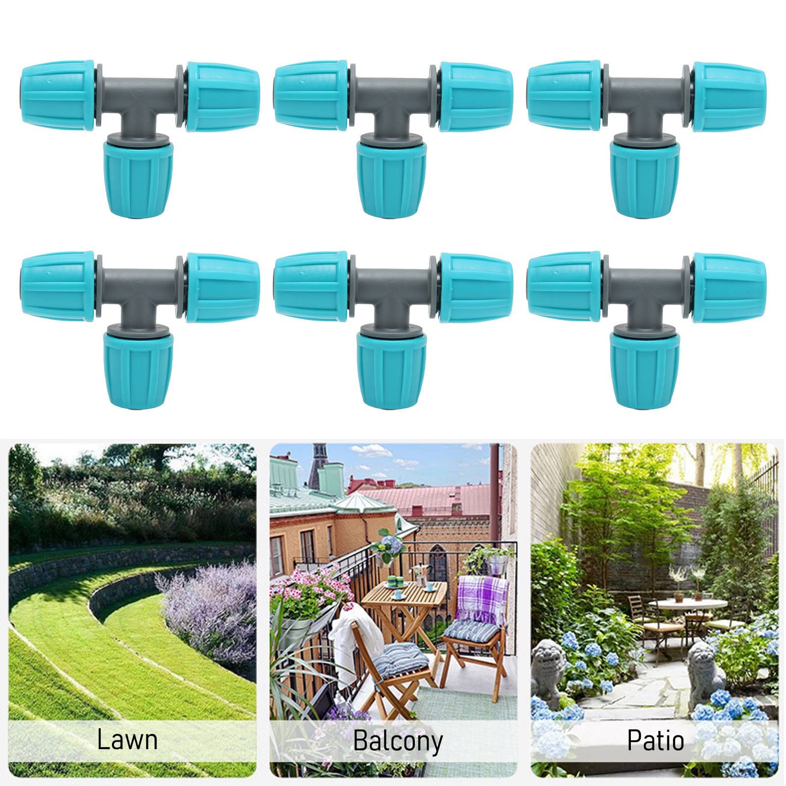 Yuecoom Tee Pipe Connector, 20PCS 16mm PE Irrigation Tubing Tee, Drip Irrigation Parts for Greenhouses Gardens Agriculture 9.3x6CM