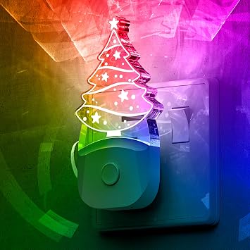 LOHAS-LED Night Light Plug in Wall, Christmas Tree Plug in Night Light with Dusk to Dawn Photocell Sensor, 10 Color Nightlight, for Children's Room, Hallway, Stairs, Bedroom, 0.5W, 1 Pack