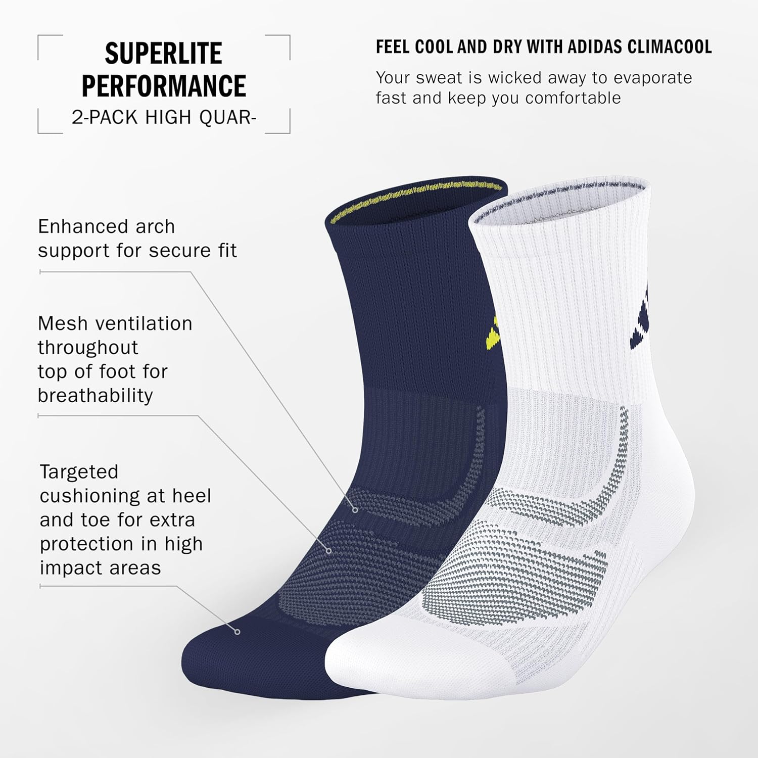 adidas Superlite Performance High Quarter Running Socks - Image 4
