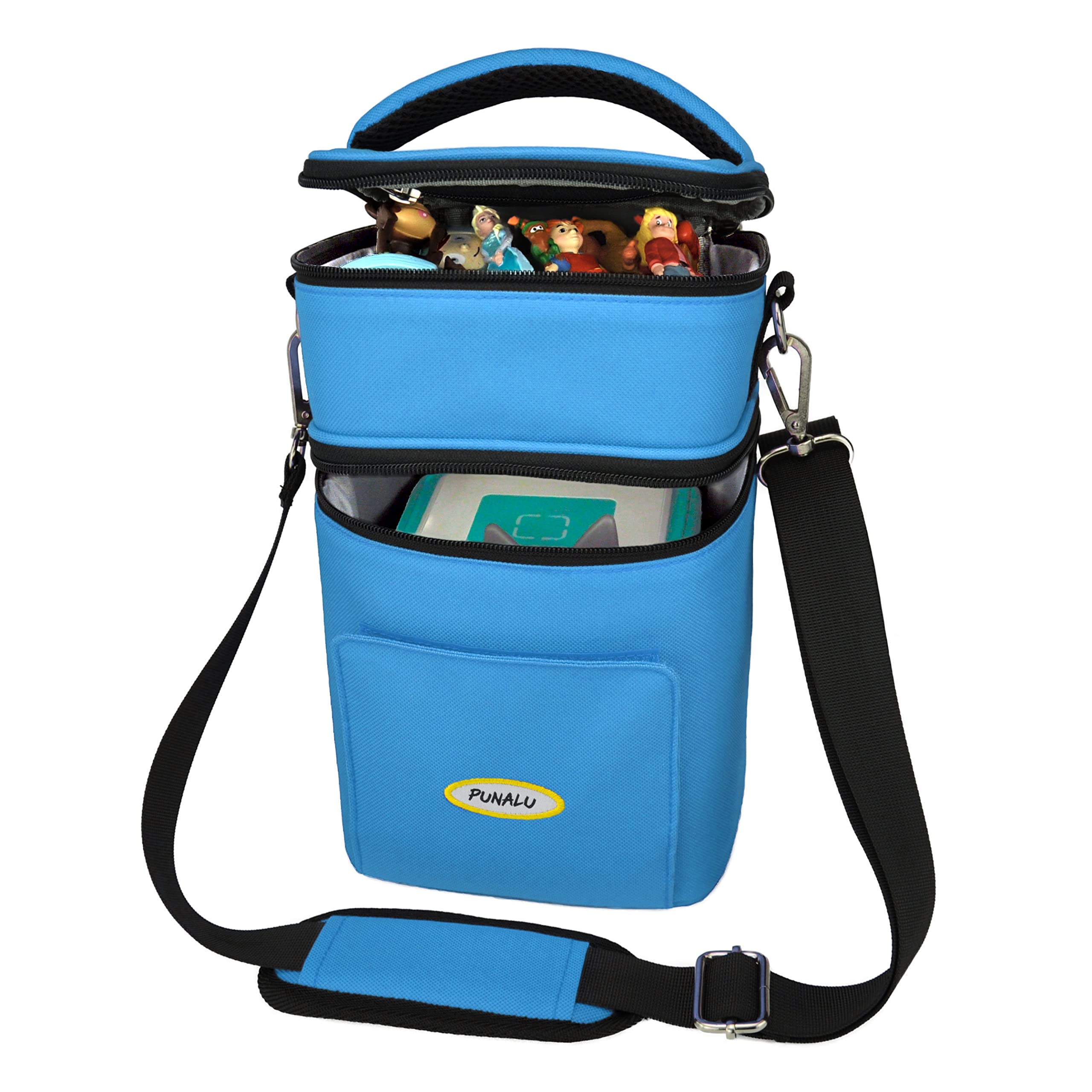 PUNALU Grand Sac De Transport Pour Toniebox – 68 Figurines – 2 Compartiments – Imperméable – Bandoulière Réglable – Gris