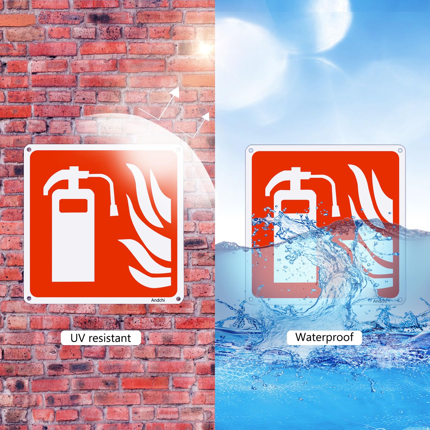 Andchi 2 pezzi Segnale antincendio Segnaletica in alluminio, 200x200 mm