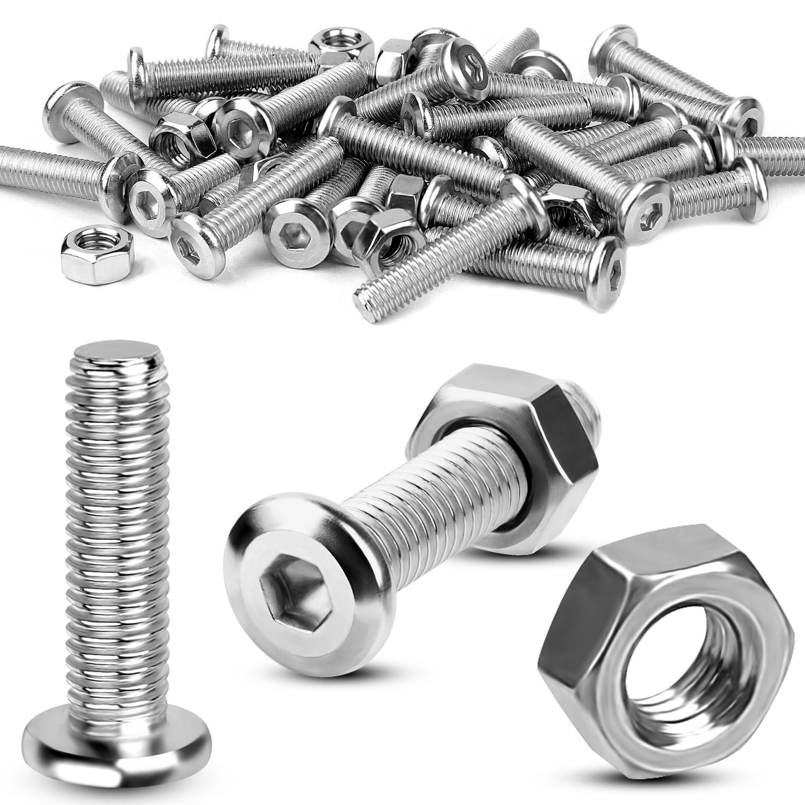 TXXATX M6 x 40 mm Screws with Nuts 25 Sets Flat Head Screws Set Silver Stainless Steel Screws Hex Screws with Nuts Pan Head Screws for Wood Furniture Repair Assembly Workbench DIY — image 1