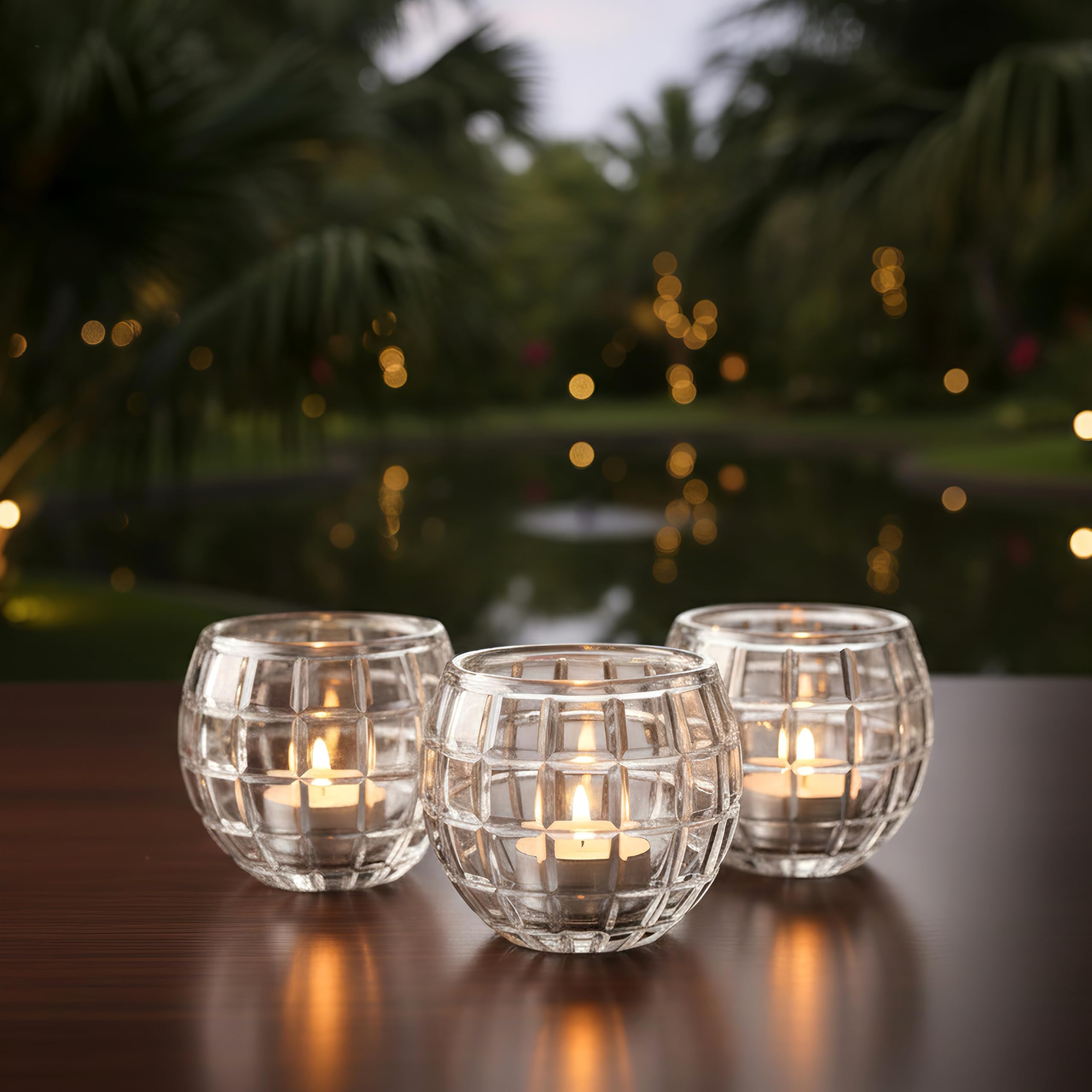 Portavelas votivas redondas de cristal, portavelas pequeños transparentes para centro de mesa, boda, decoración del hogar (3 x 2.36 pulgadas)