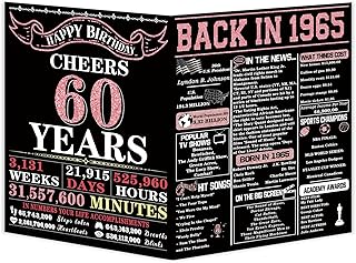 YiKaLus Big 60th Birthday Card for Women, Vintage 60 Year Old Gifts for Mom Sister Friends, Rose Gold Back in 1965 Bday decorations