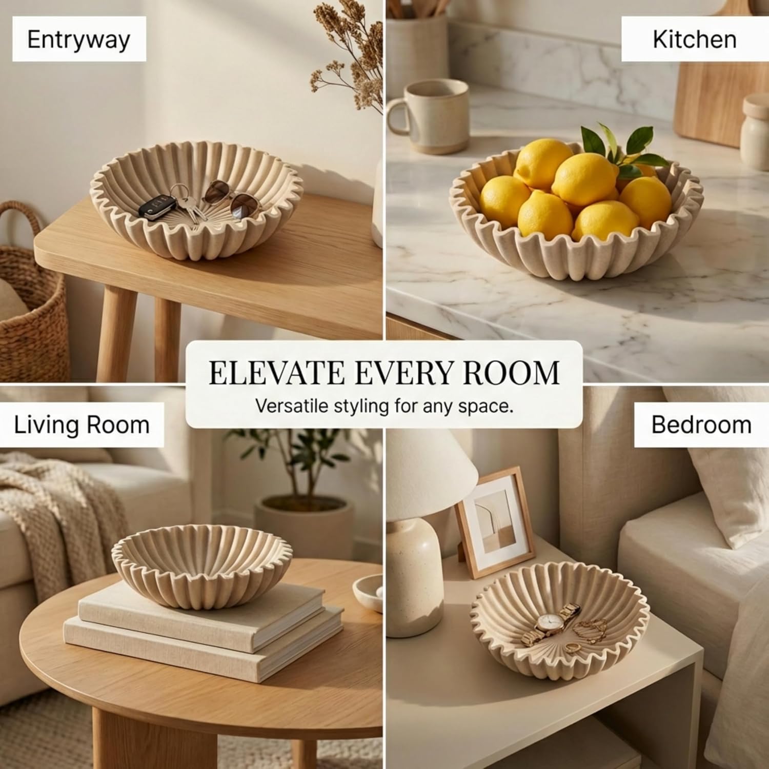 OAKOA Large Decorative Bowl for Home Decor - Purse Bowl Decor - Key Bowl for Entryway Table - Coffee Table Bowl - Organic Modern Home Decor