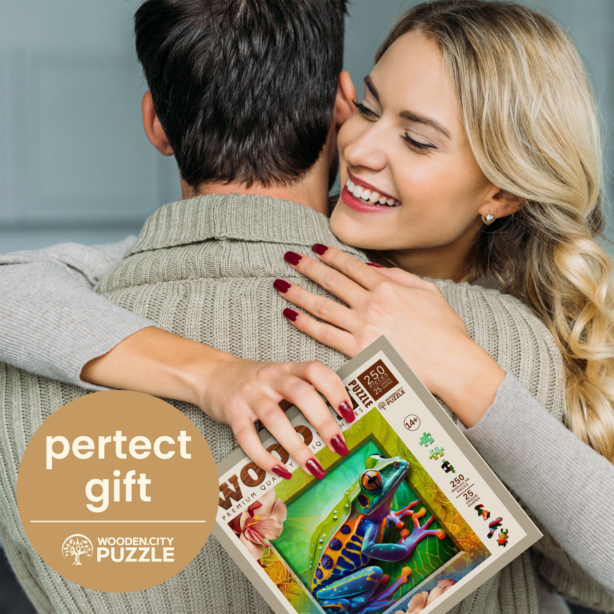 WOODEN.CITY Puzzles en bois coloré grenouille de 250 pièces – Puzzles en bois vibrant pour adultes – Puzzles difficiles en bois en forme d'animal – Puzzles uniques en bois mosaïque pour adultes