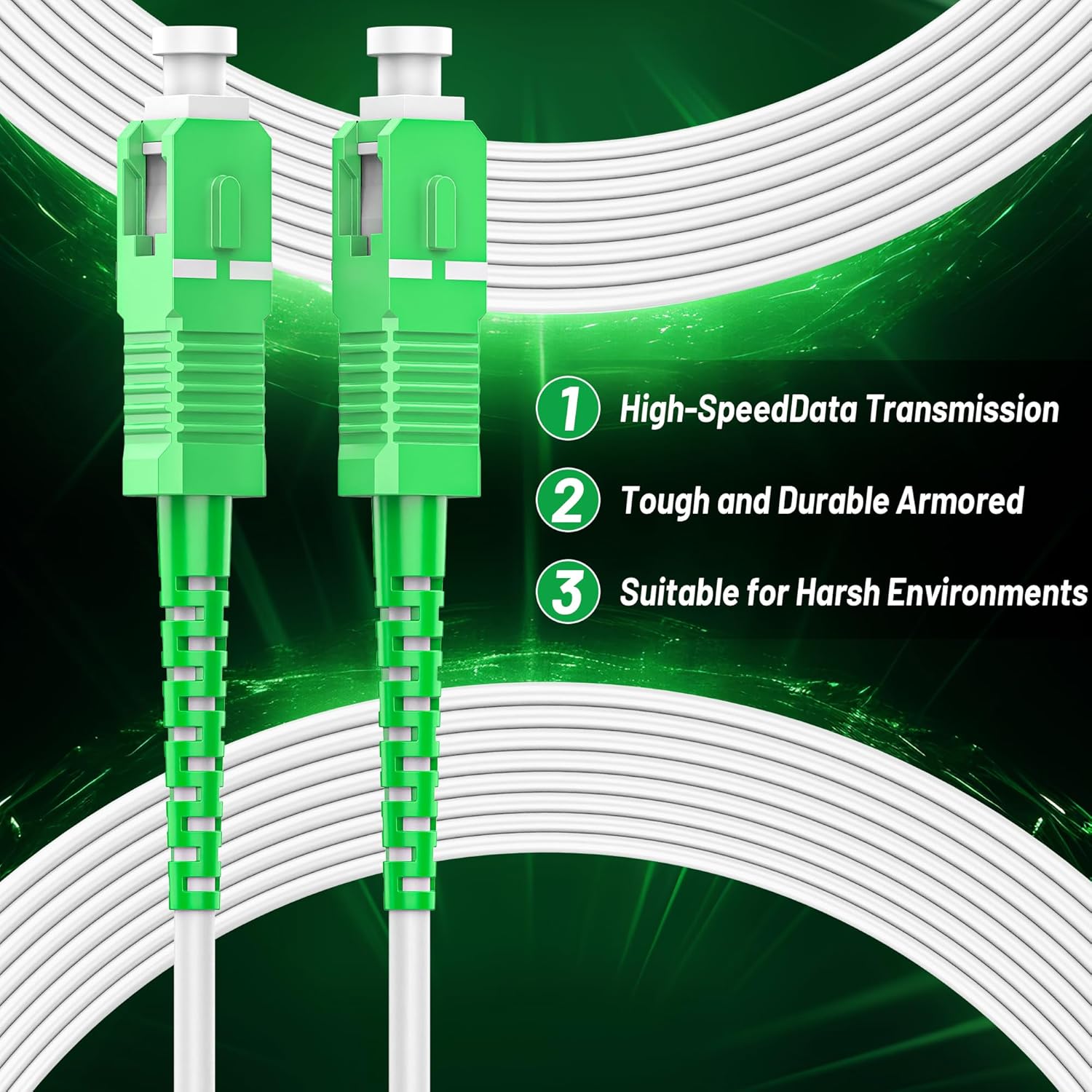 SpeedyCables- 5m/16ft 6-Pack SC to SC Armored Fiber Optic Internet Cable - OS2 Single Mode Patch Cord SIMPLEX 9/125μm, LSZH White - 5M 6Pack