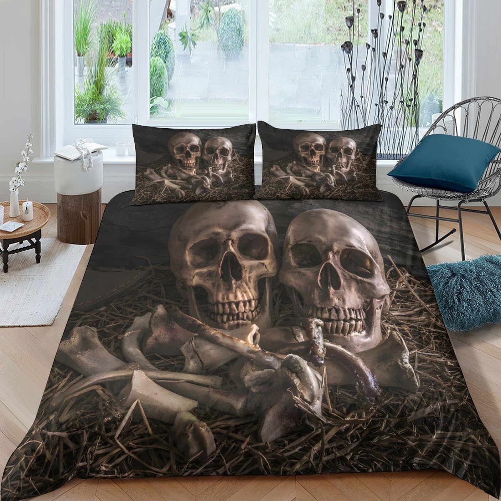 Ctjqhvkz Style-4 3D Printed Gothic Skull Fitted Sheet Microfiber Soft Black Skeleton Bed Cover For Bedroom Dorm Mattress Decor Single（135X200cm）