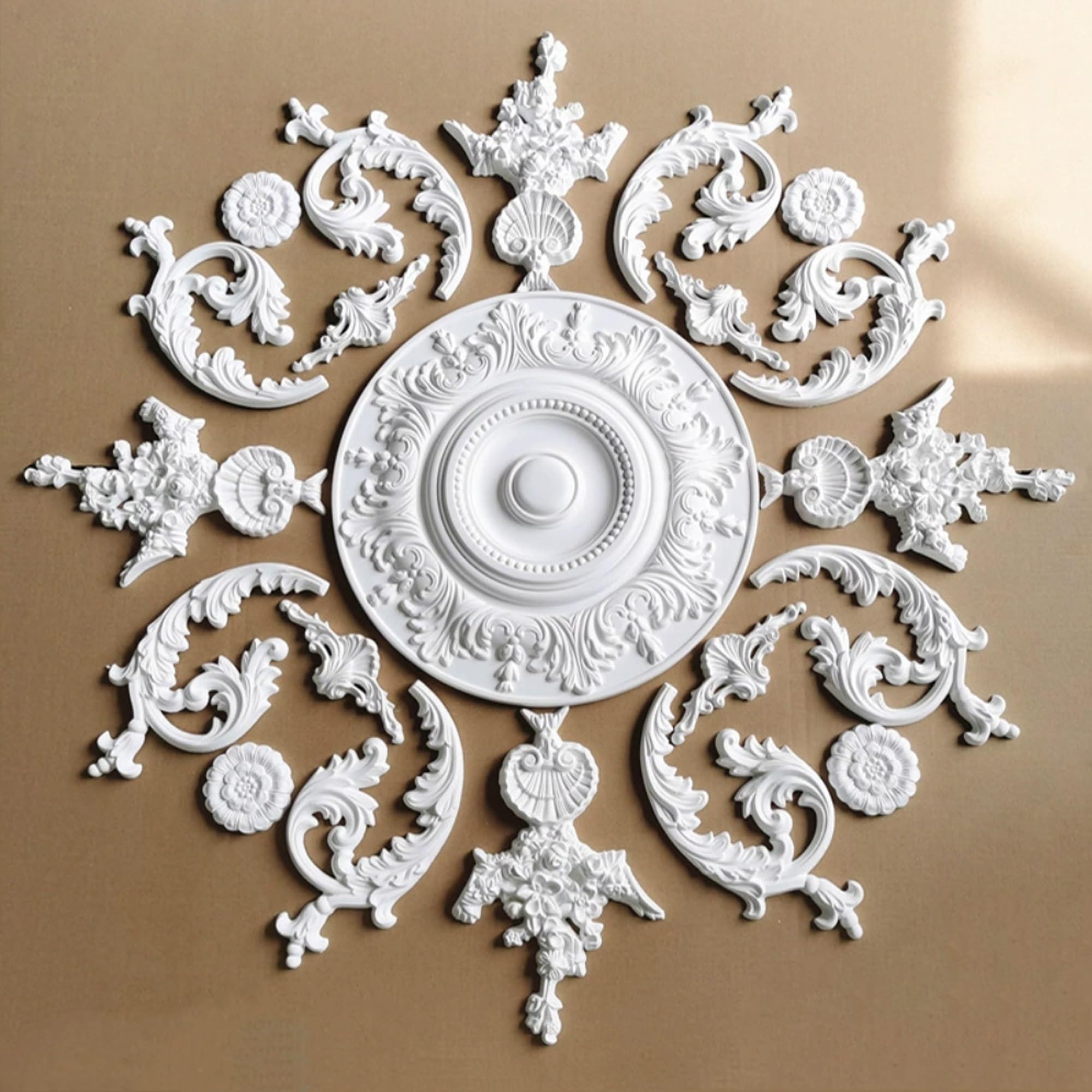 116cm Rosone Lampadario Soffitto Bianco Polistirolo Decorativo | Medaglione del Ventilatore Rotonda Moderno per Pareti Portalampada