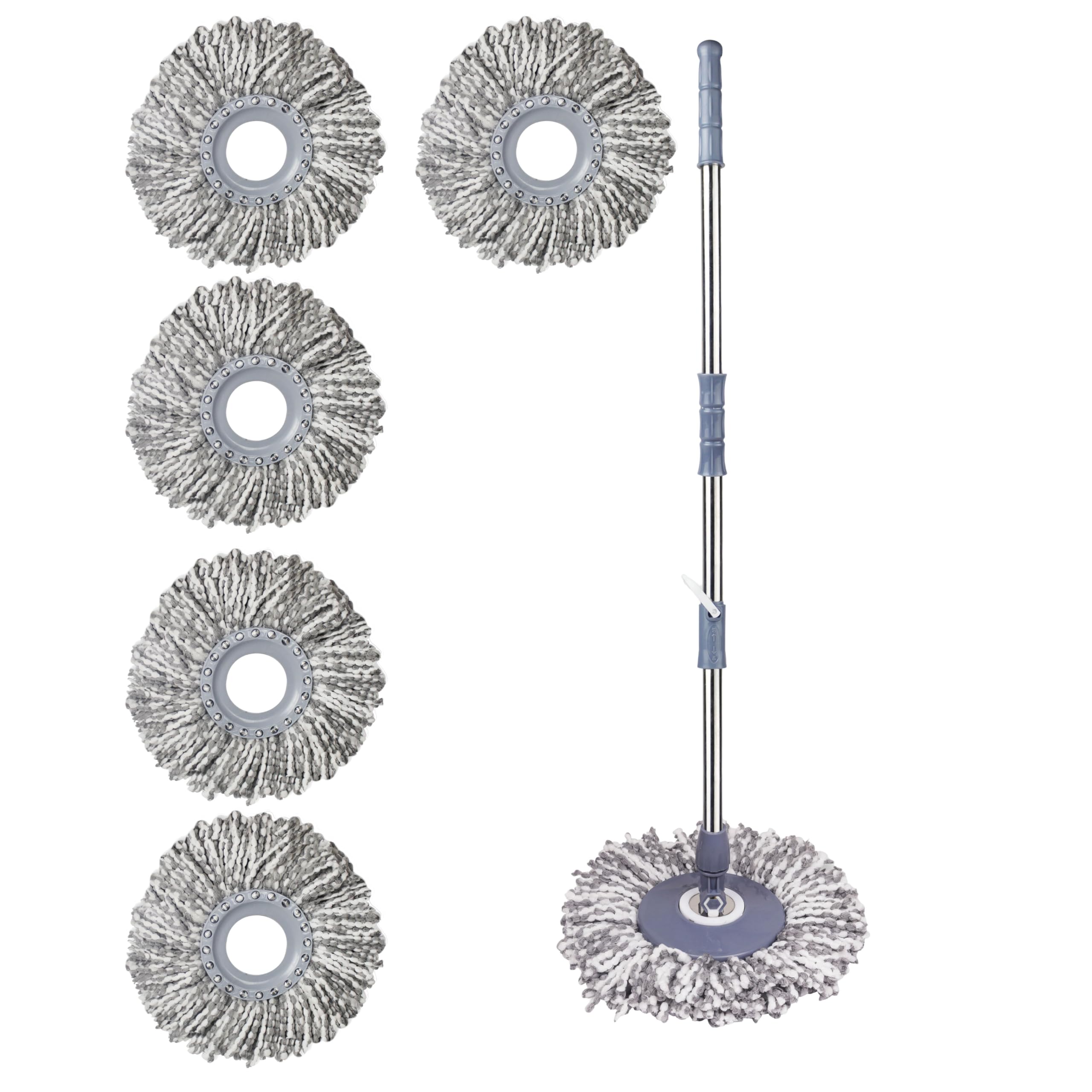 Vault Bharat Premium Heavy Quality Mop Stick for Floor Cleaning | 360° Spin Mop Stick Rod Only Without Bucket with 5 Microfiber Refill, Stainless Steel Rod Handle Stick Set (Warranty: 1 Year)